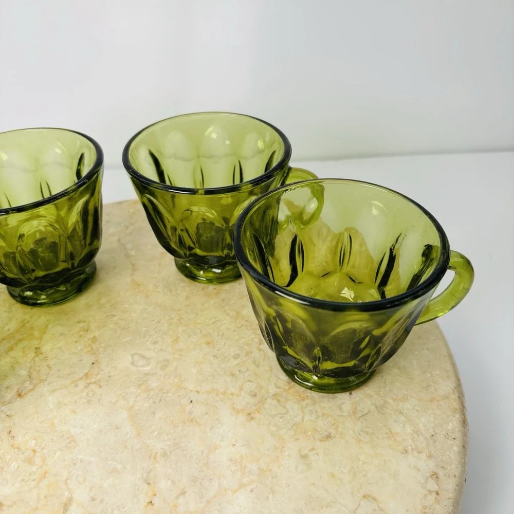 8 Piece Vintage Anchor Hocking Depression Glass Fairfield Green Glass  Snack Set
